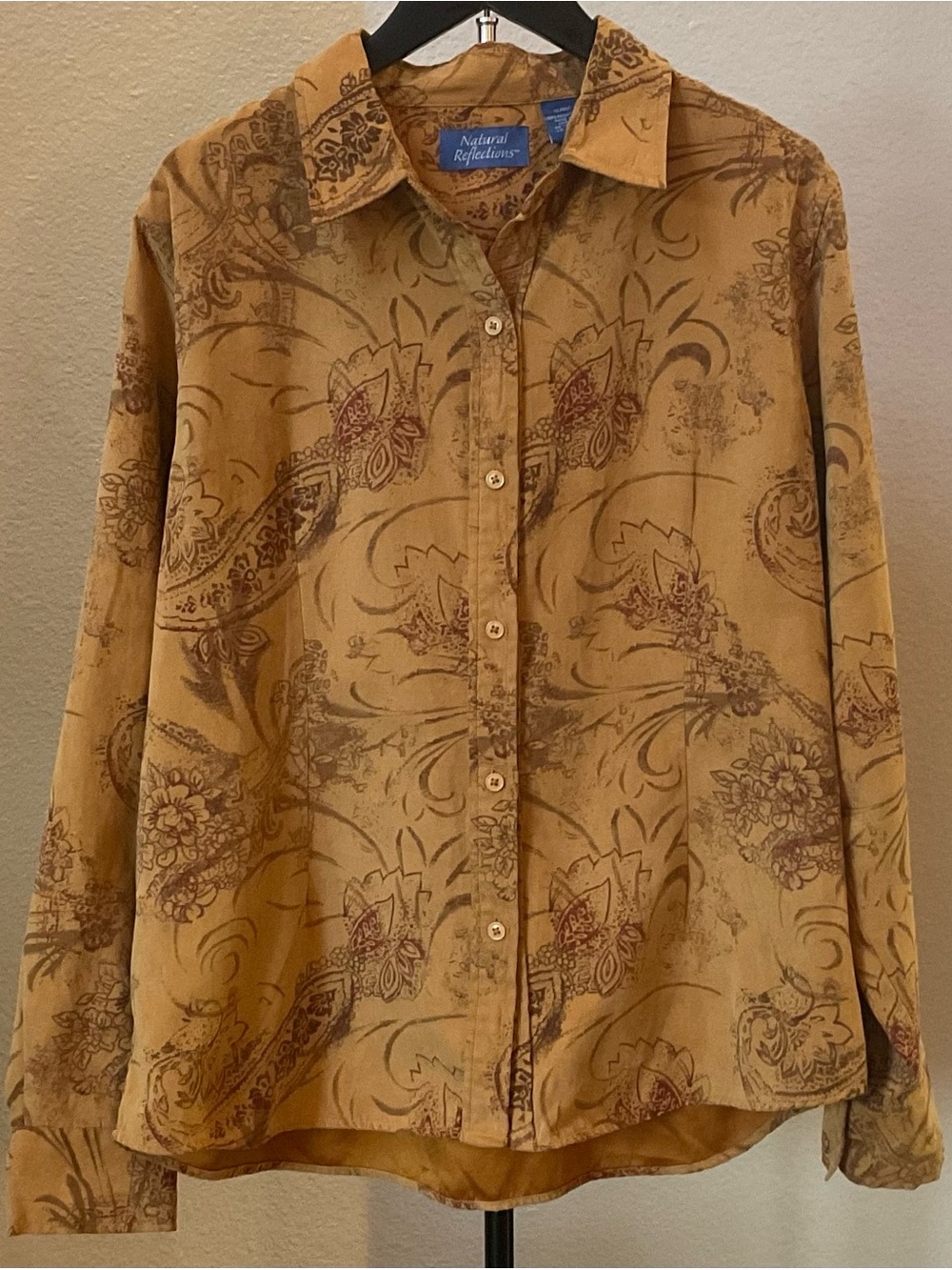Natural Reflections Tan Paisley-Print Button-Down Shirt
